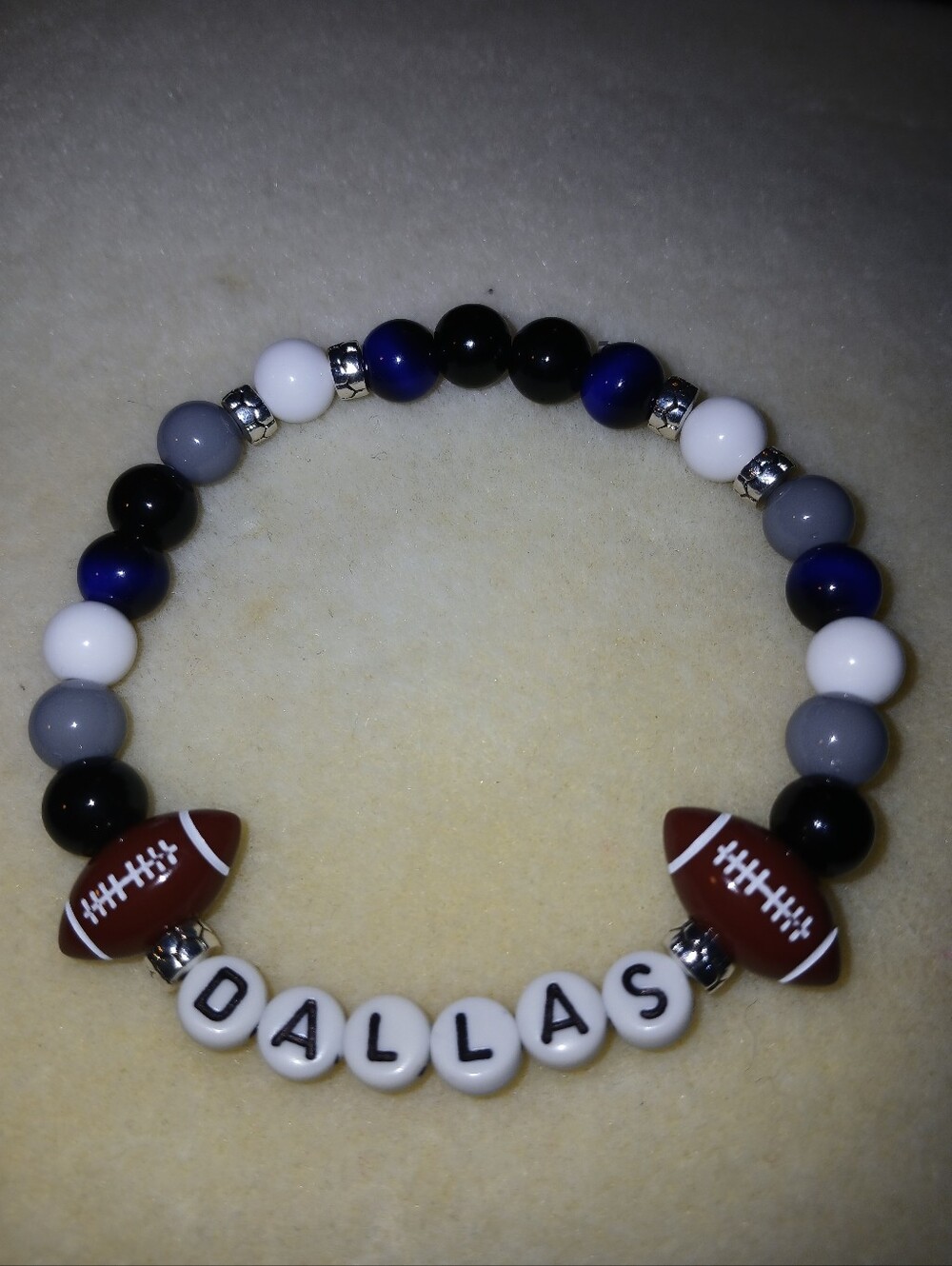 NWT Handcrafted Men's Dallas Color Themed Football Beaded Stretch Bracelet.